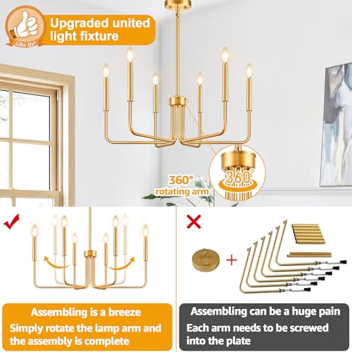 Gold 6-Light Farmhouse Chandelier for Dining Room Lighting