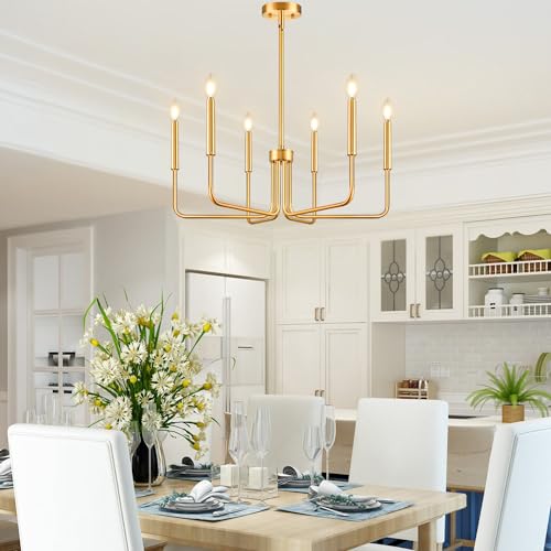 Gold 6-Light Farmhouse Chandelier for Dining Room Lighting