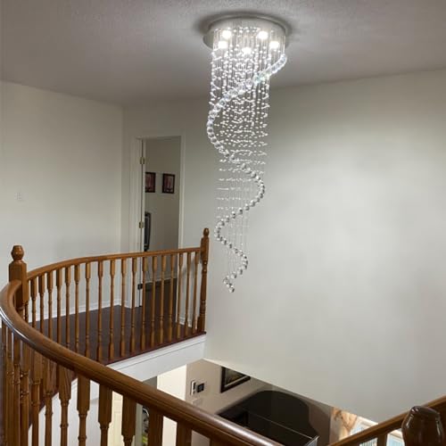 Modern Spiral Crystal Chandelier for High Ceilings