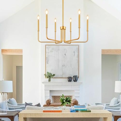 Gold 6-Light Farmhouse Chandelier for Dining Room Lighting