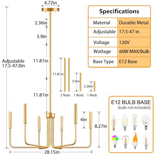 Gold 6-Light Farmhouse Chandelier for Dining Room Lighting