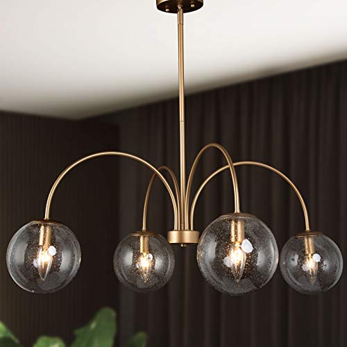 33’’ Modern Gold Chandelier with Seeded Glass Shade