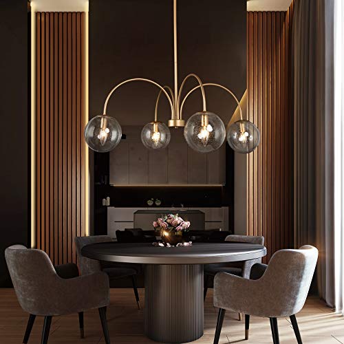 33’’ Modern Gold Chandelier with Seeded Glass Shade