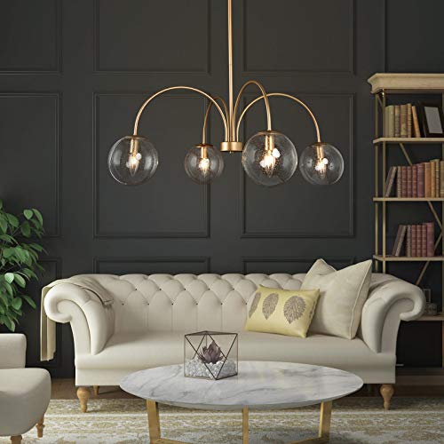 33’’ Modern Gold Chandelier with Seeded Glass Shade
