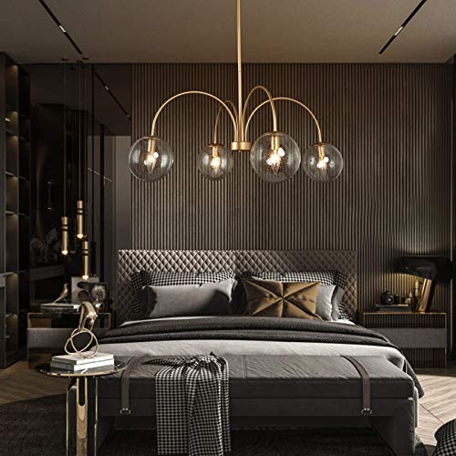 33’’ Modern Gold Chandelier with Seeded Glass Shade