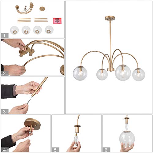 33’’ Modern Gold Chandelier with Seeded Glass Shade