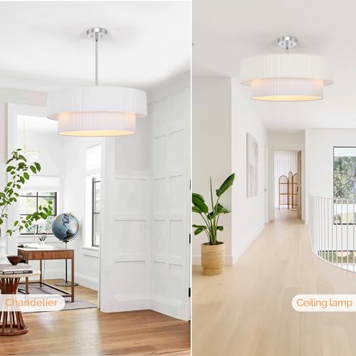 Modern 3-Light Drum Chandelier with Fabric Lampshades