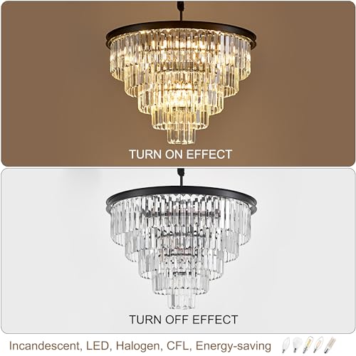 Black Crystal Chandelier 12-Light Modern Luxury Light