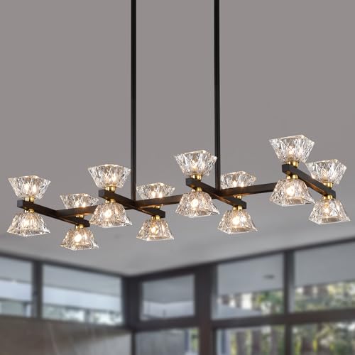 MEIXISUE Black Crystal Chandelier, 16-Light Dining Rectangle