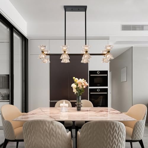 MEIXISUE Black Crystal Chandelier, 16-Light Dining Rectangle