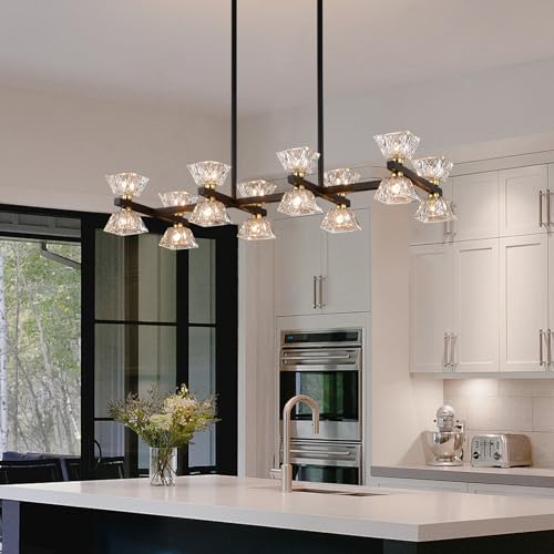 MEIXISUE Black Crystal Chandelier, 16-Light Dining Rectangle