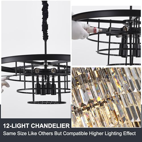 Black Crystal Chandelier 12-Light Modern Luxury Light