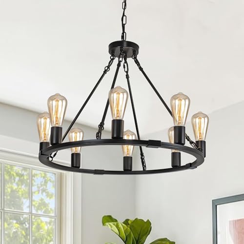 Rustic Vintage Farmhouse Wagon Wheel Chandelier, 8 Lights