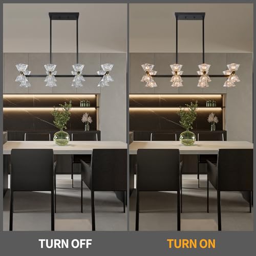 MEIXISUE Black Crystal Chandelier, 16-Light Dining Rectangle