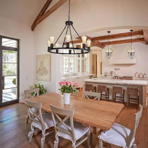 Rustic Vintage Farmhouse Wagon Wheel Chandelier, 8 Lights