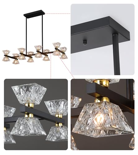 MEIXISUE Black Crystal Chandelier, 16-Light Dining Rectangle