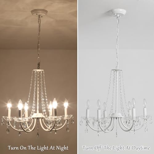 6-Light White Crystal Chandelier for Bedroom or Living Room
