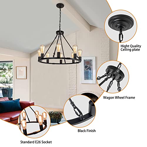 Rustic Vintage Farmhouse Wagon Wheel Chandelier, 8 Lights