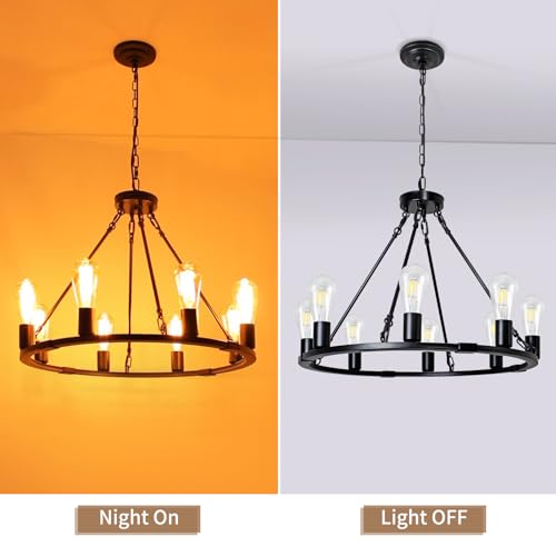 Rustic Vintage Farmhouse Wagon Wheel Chandelier, 8 Lights
