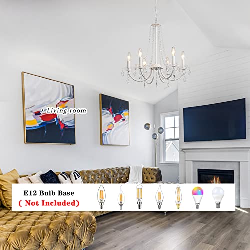 6-Light White Crystal Chandelier for Bedroom or Living Room