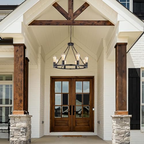 Rustic Vintage Farmhouse Wagon Wheel Chandelier, 8 Lights