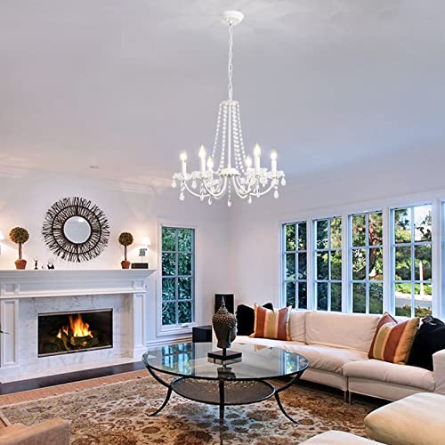6-Light White Crystal Chandelier for Bedroom or Living Room