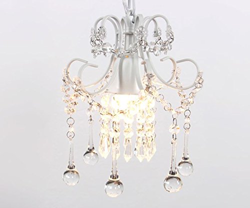 Mini Crystal Chandelier Pendant Light in White, 1-Light