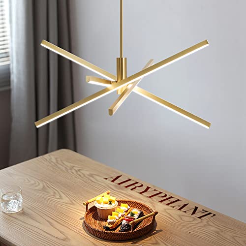 Gold Modern LED Chandelier, Dimmable 4 Lights Pendant