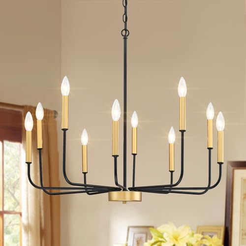 Modern Farmhouse Chandelier Black & Gold, Metal Candle-Light