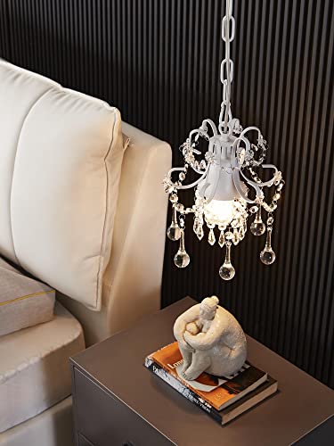 Mini Crystal Chandelier Pendant Light in White, 1-Light
