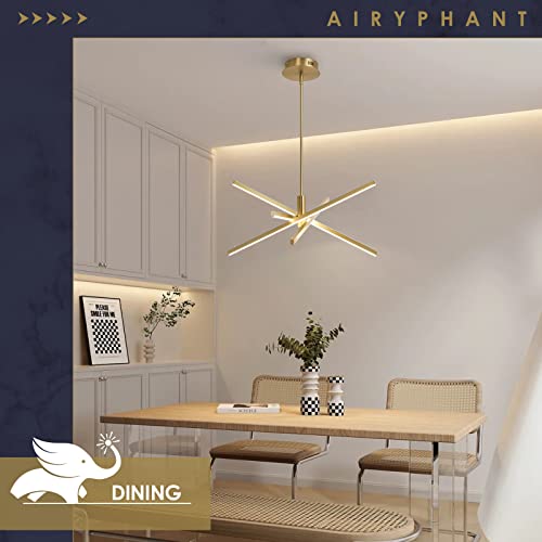 Gold Modern LED Chandelier, Dimmable 4 Lights Pendant