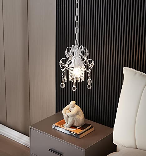 Mini Crystal Chandelier Pendant Light in White, 1-Light