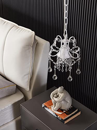 Mini Crystal Chandelier Pendant Light in White, 1-Light