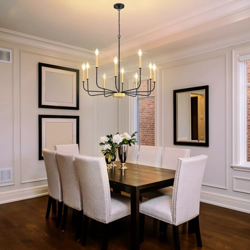 Modern Farmhouse Chandelier Black & Gold, Metal Candle-Light