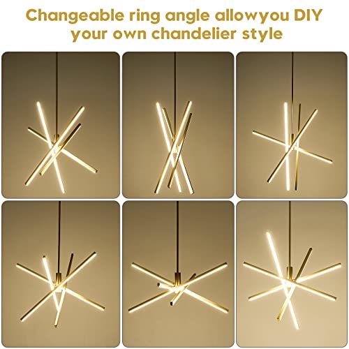 Gold Modern LED Chandelier, Dimmable 4 Lights Pendant