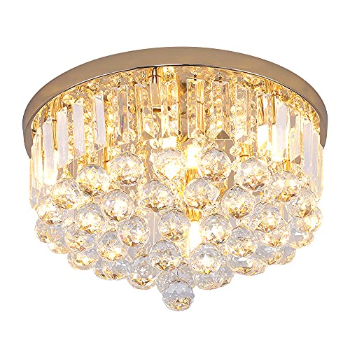 Mini Crystal Chandelier Ceiling Light, Modern Round K9 Crystal