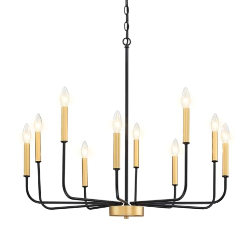 Modern Farmhouse Chandelier Black & Gold, Metal Candle-Light