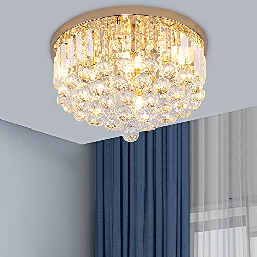Mini Crystal Chandelier Ceiling Light, Modern Round K9 Crystal