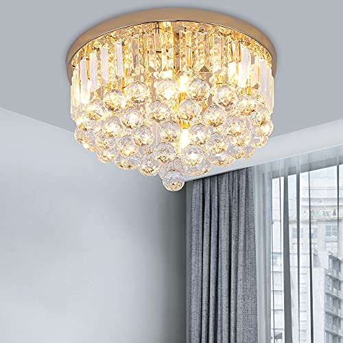 Mini Crystal Chandelier Ceiling Light, Modern Round K9 Crystal
