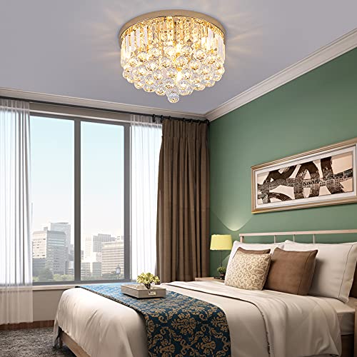 Mini Crystal Chandelier Ceiling Light, Modern Round K9 Crystal