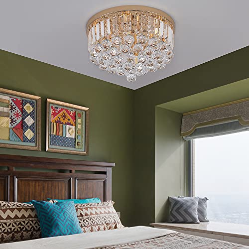 Mini Crystal Chandelier Ceiling Light, Modern Round K9 Crystal