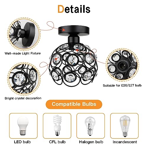 Zevnico Black Mini Crystal Chandelier Ceiling Light
