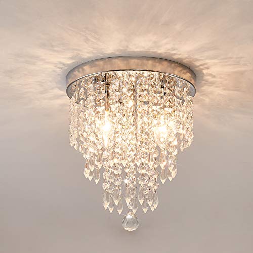 Crystal Chandelier for Bedroom, Living Room, Hallway (Round 3 Lights)
