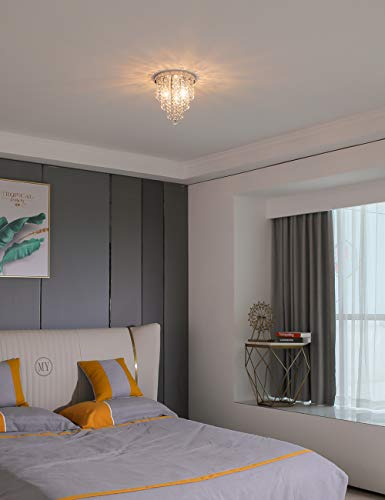 Crystal Chandelier for Bedroom, Living Room, Hallway (Round 3 Lights)