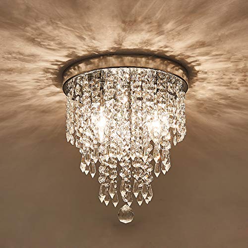 Crystal Chandelier for Bedroom, Living Room, Hallway (Round 3 Lights)