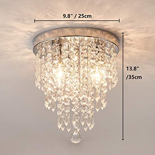 Crystal Chandelier for Bedroom, Living Room, Hallway (Round 3 Lights)