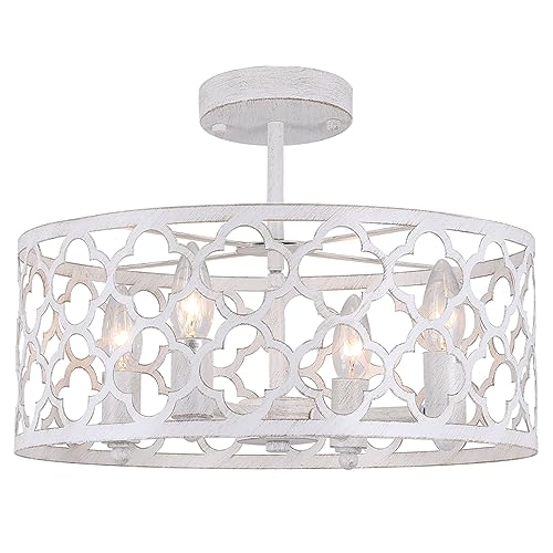 Bargeni Farmhouse Chandelier, 15 inch, 4-Light, Antique White
