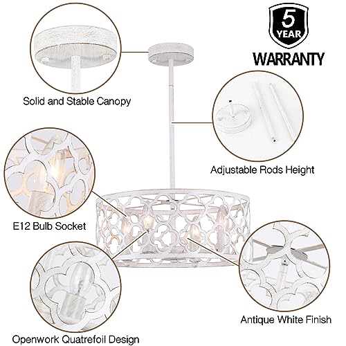 Bargeni Farmhouse Chandelier, 15 inch, 4-Light, Antique White