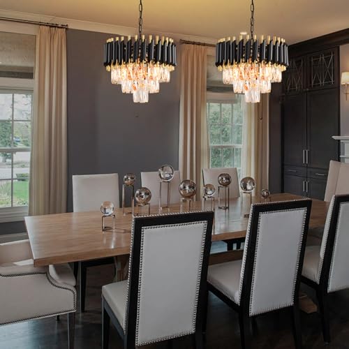 MEIOSOA Modern Crystal 3-Tier Round Chandelier - Black/Gold