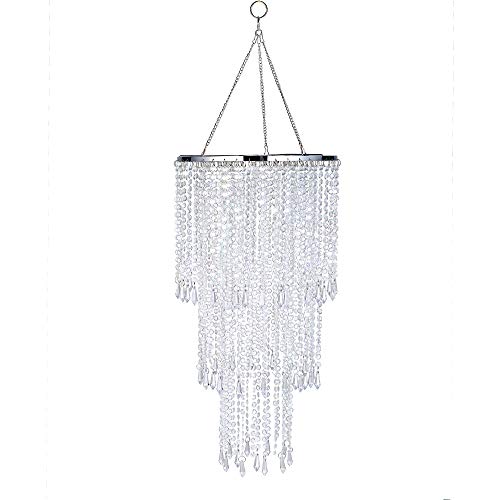 Chrome Beaded Hanging Chandelier with Acrylic Jewel Droplets